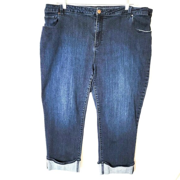 Susan Graver Womens Jean Capris Sz 26 WP Cuffed Med Blue Denim Cabincore - Picture 1 of 16